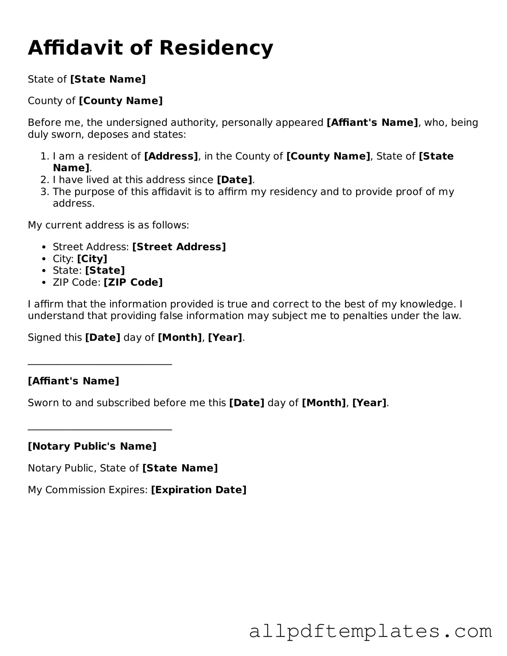 Free Affidavit of Residency Template