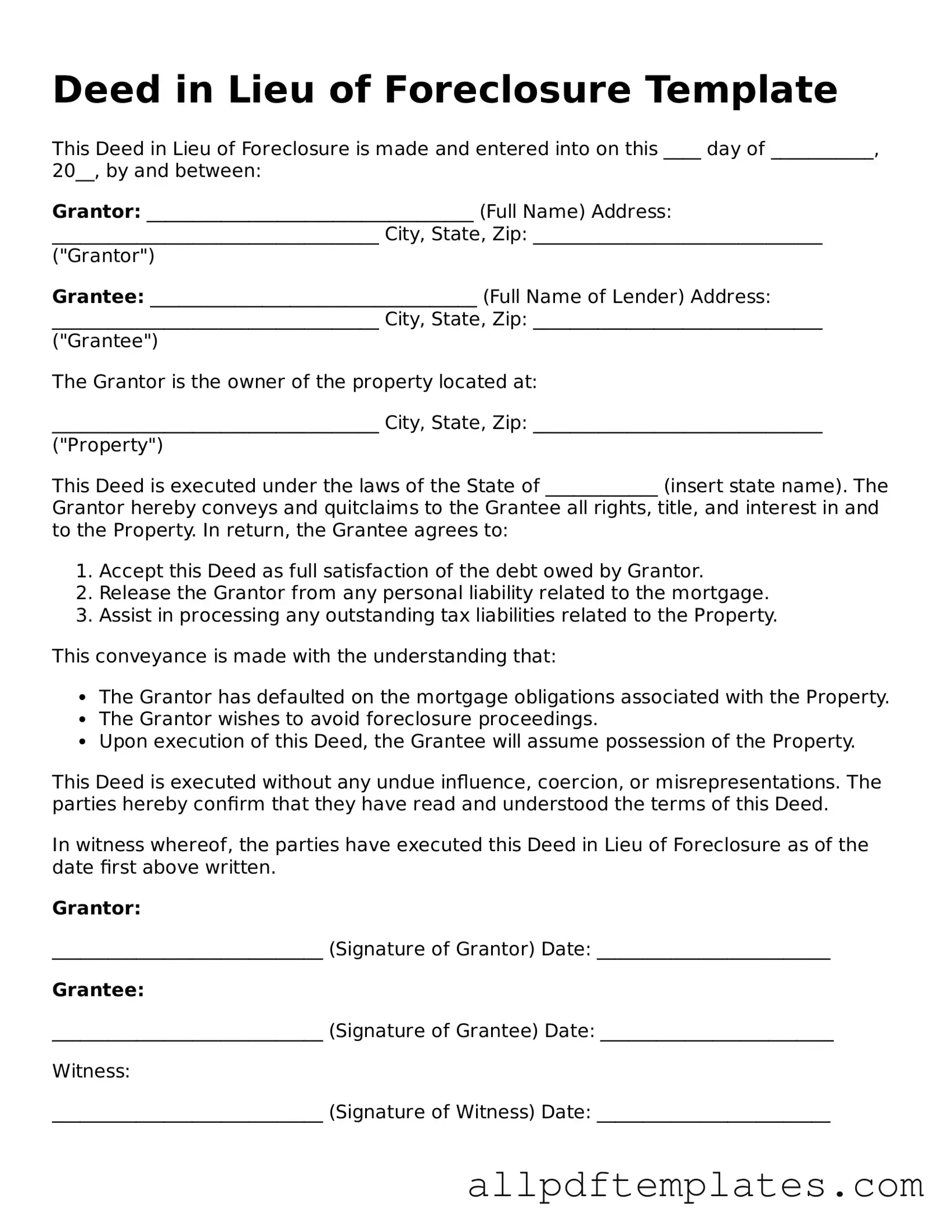 Free Deed in Lieu of Foreclosure Template