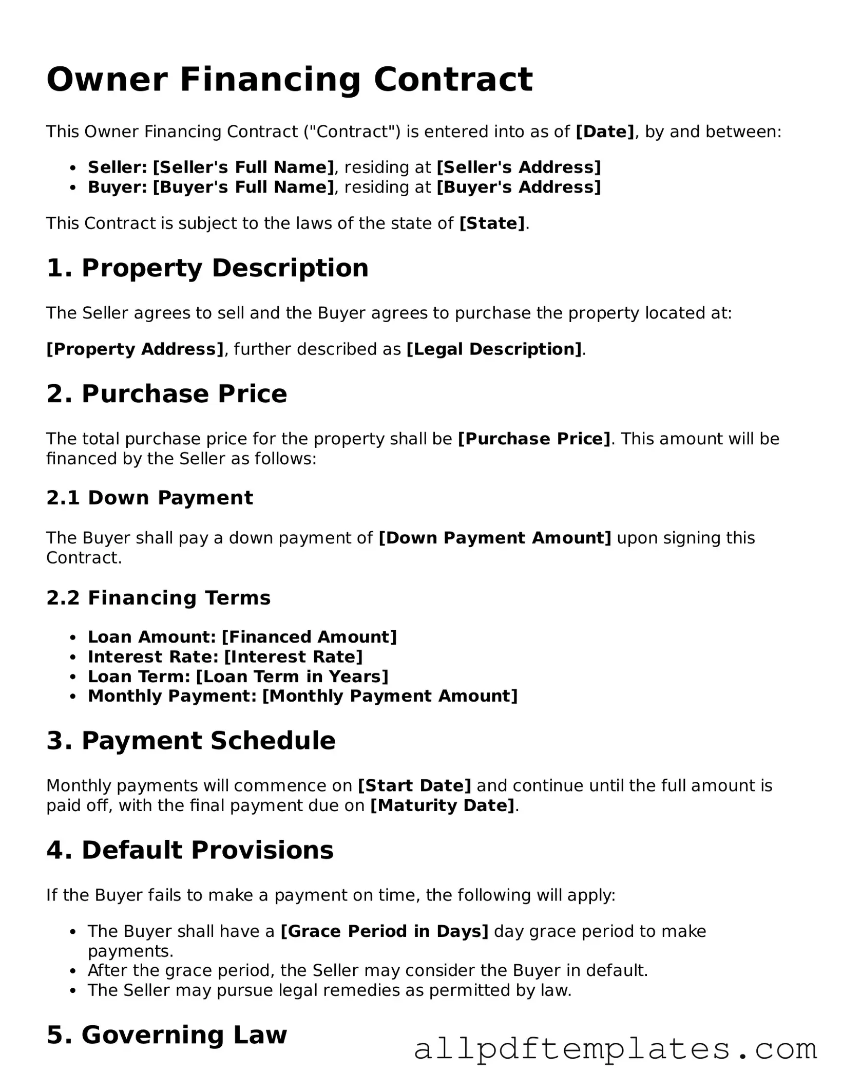 Free Owner Financing Contract Template
