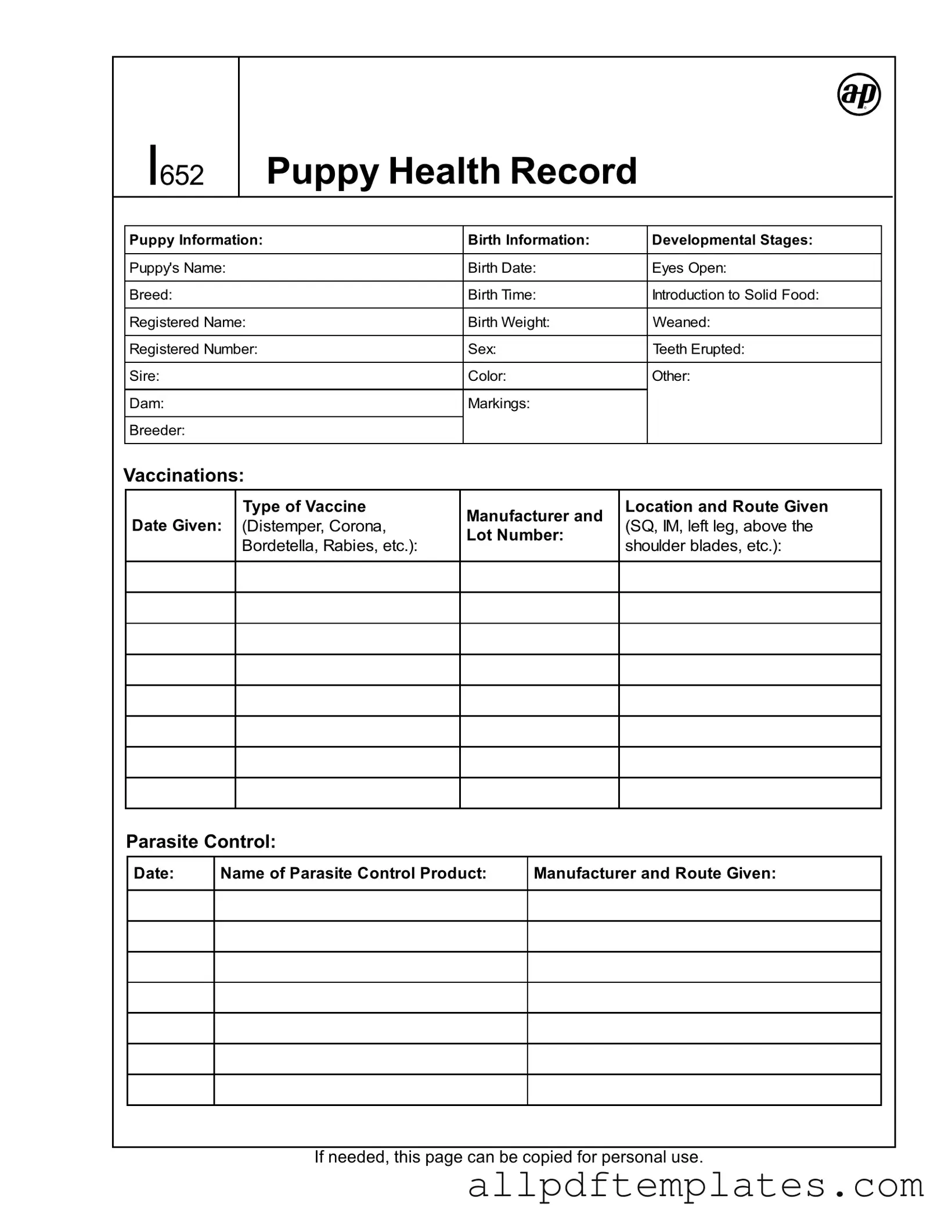 Get Puppy Health Record Form in PDF
