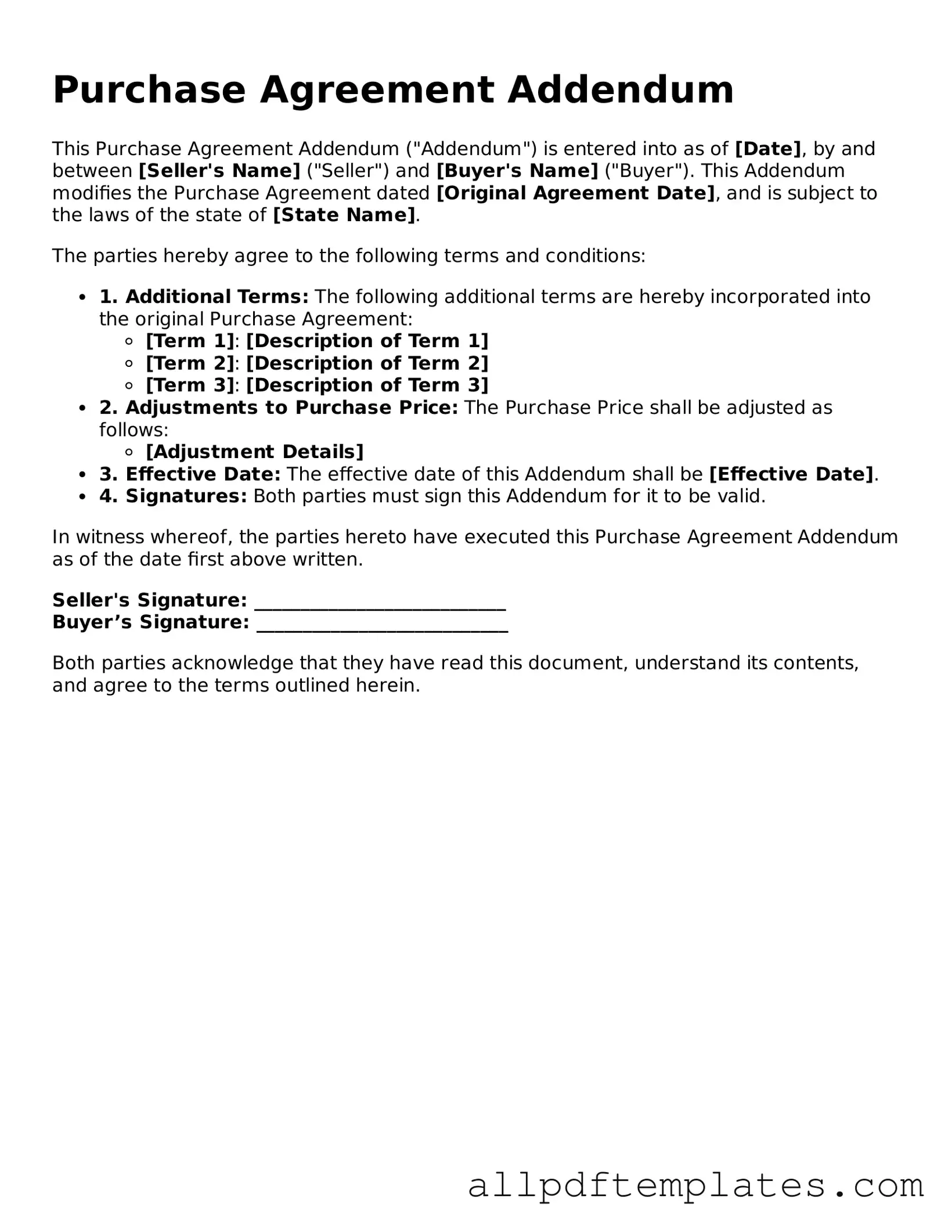 Free Purchase Agreement Addendum Template