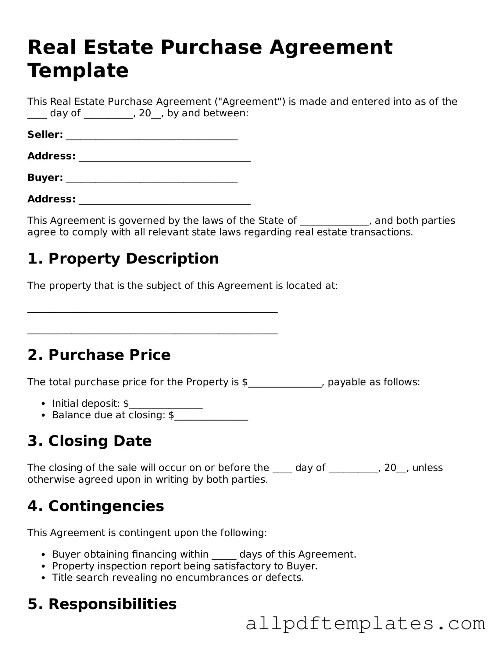 Free Real Estate Purchase Agreement Template