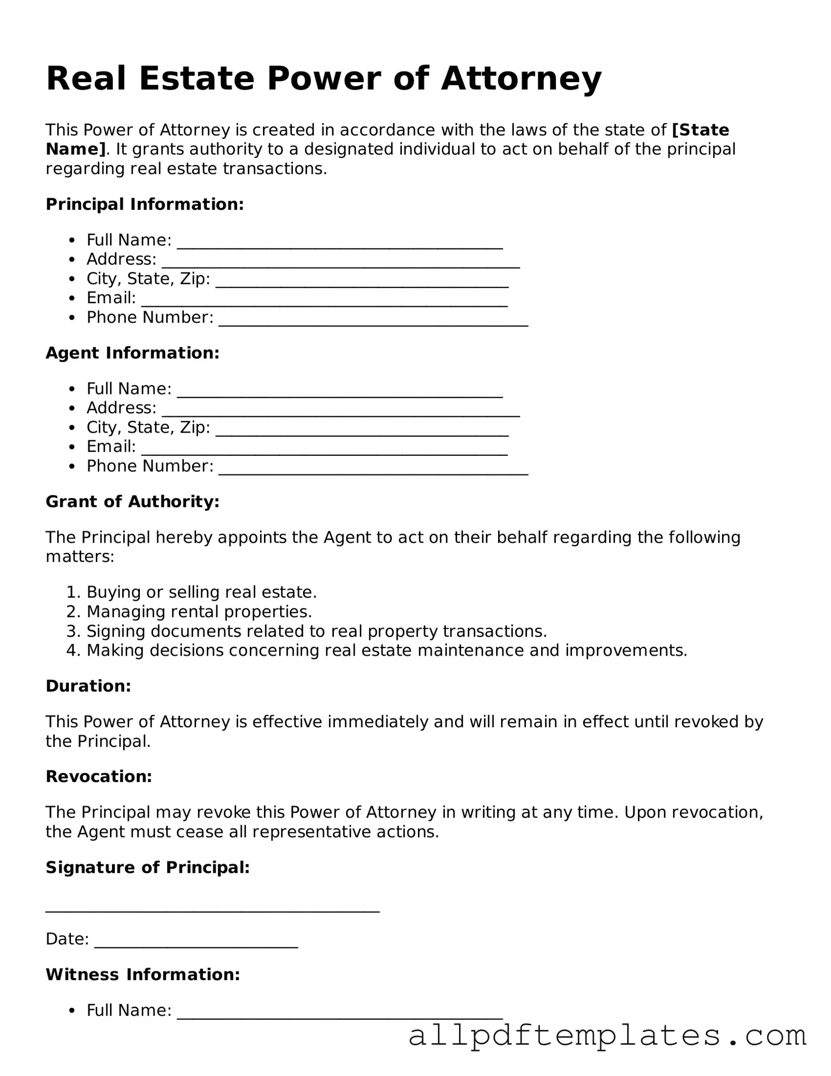 Free Real Estate Power of Attorney Template