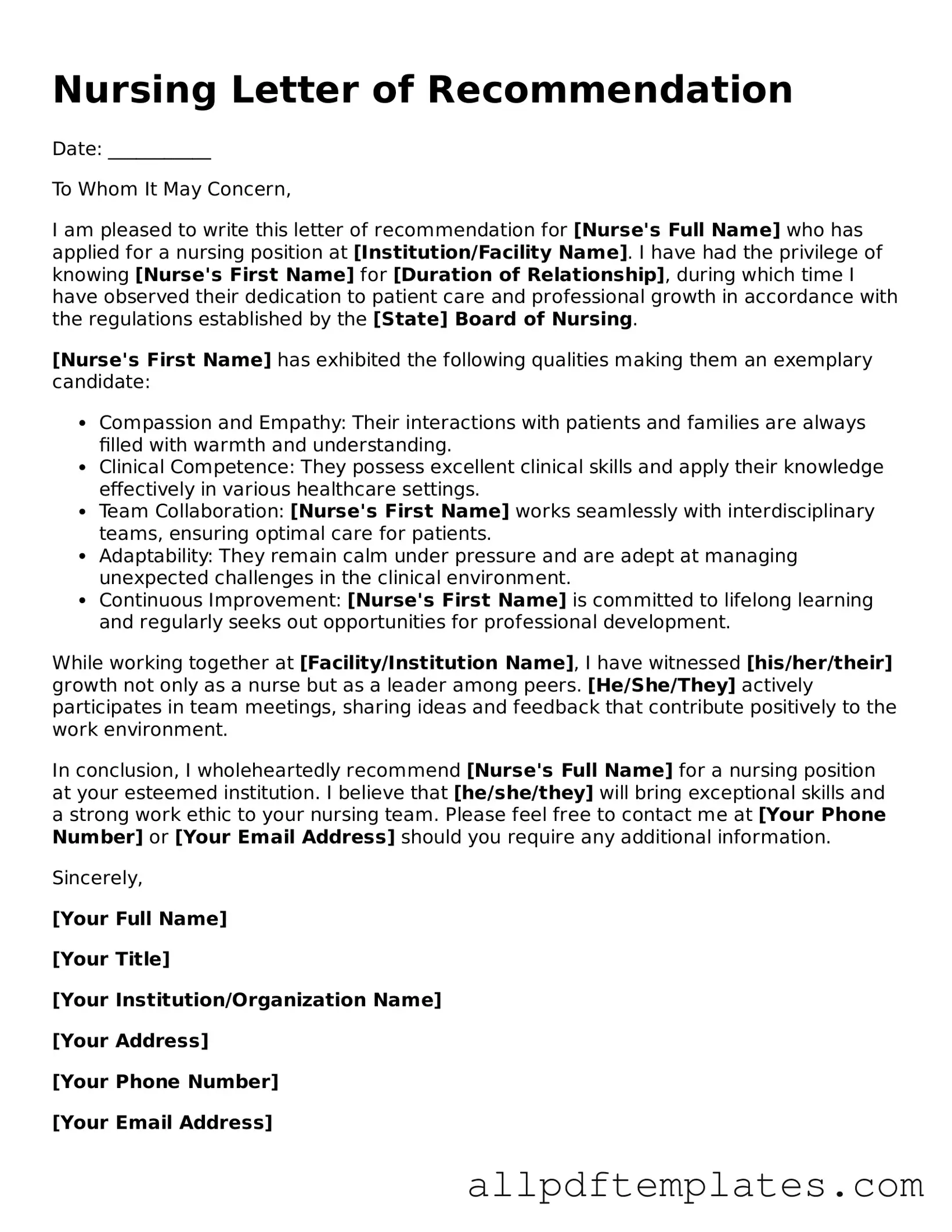 Free Nursing Letter of Recommendation Template
