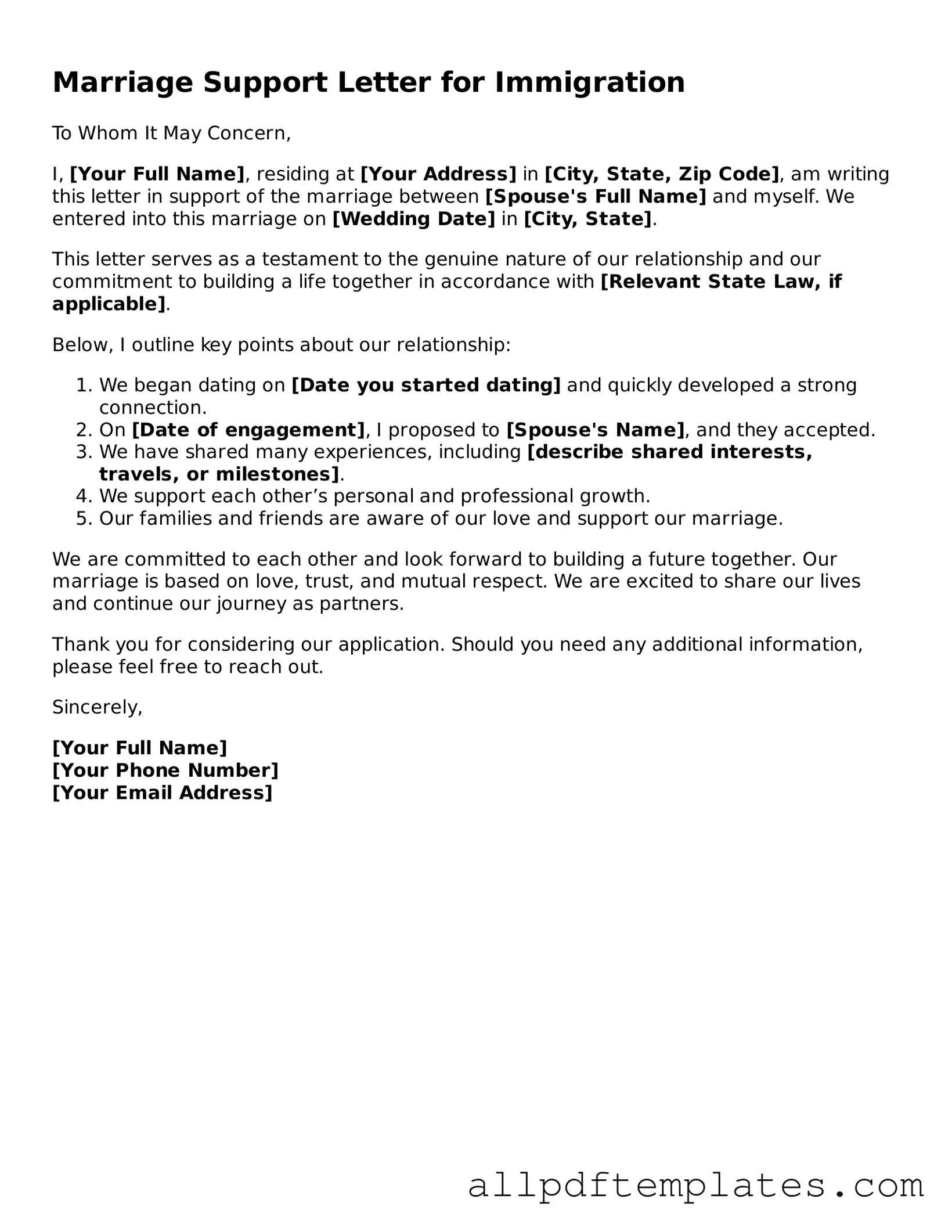 Free Marriage Support Letter for Immigration Template