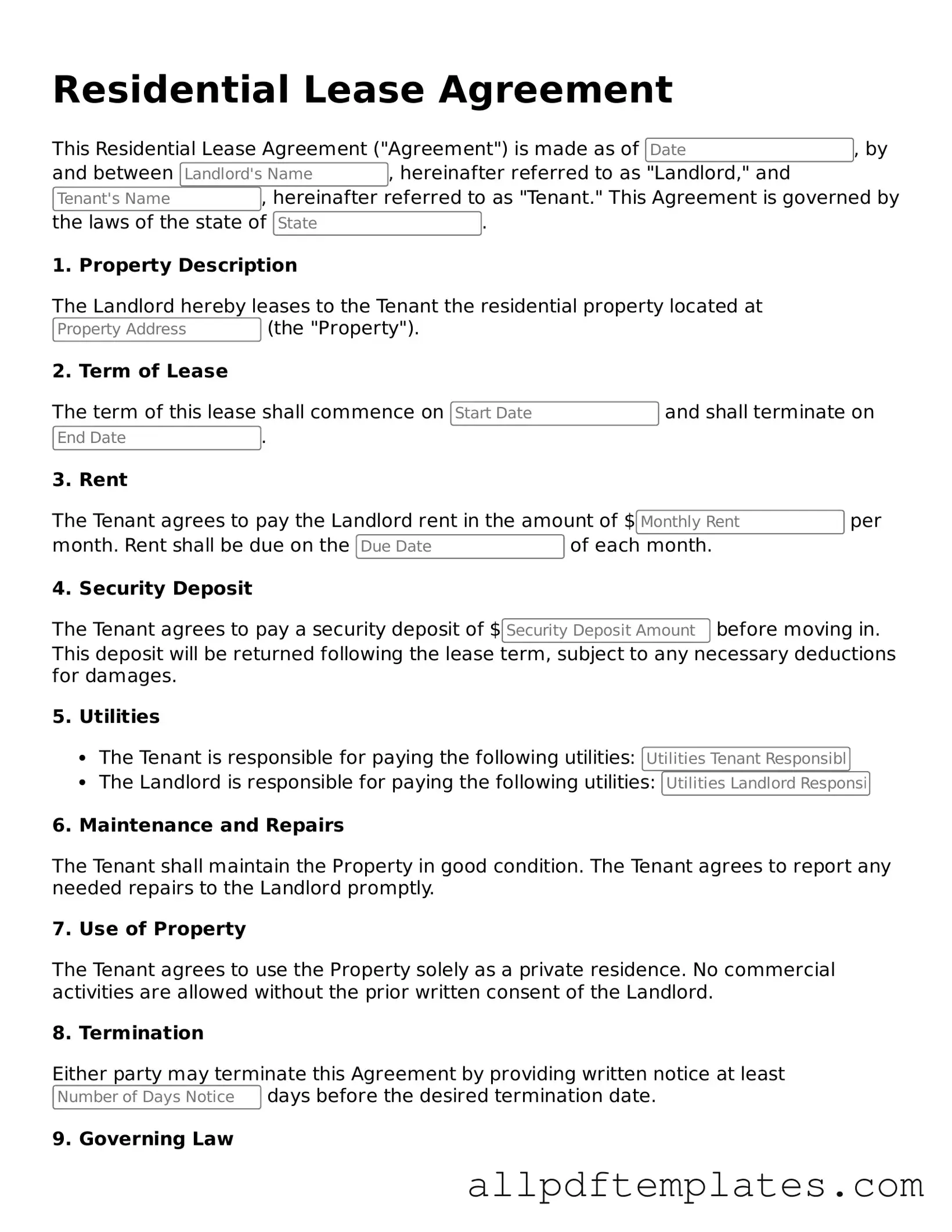 Free Residential Lease Agreement Template