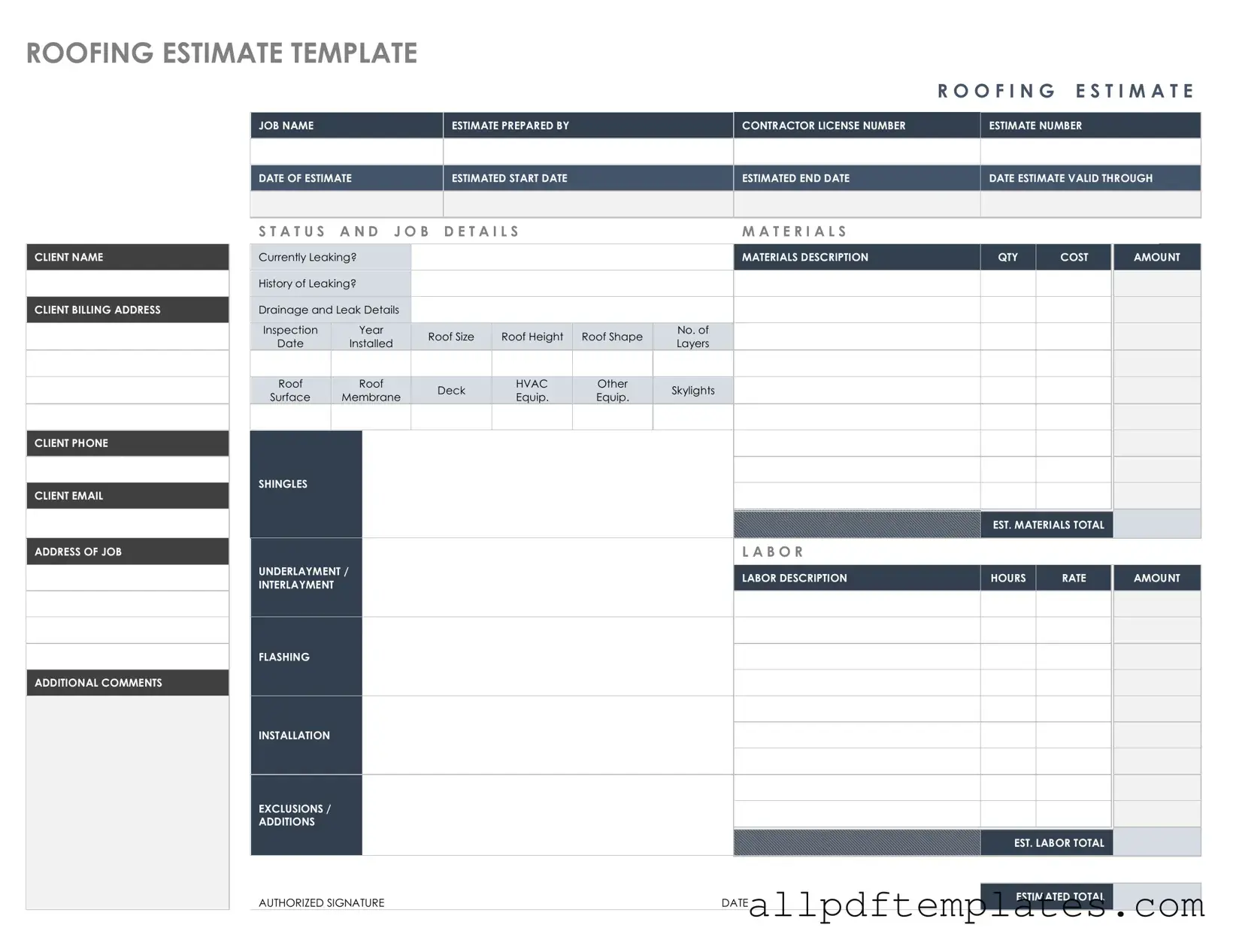 Get Roofing Estimate Form in PDF