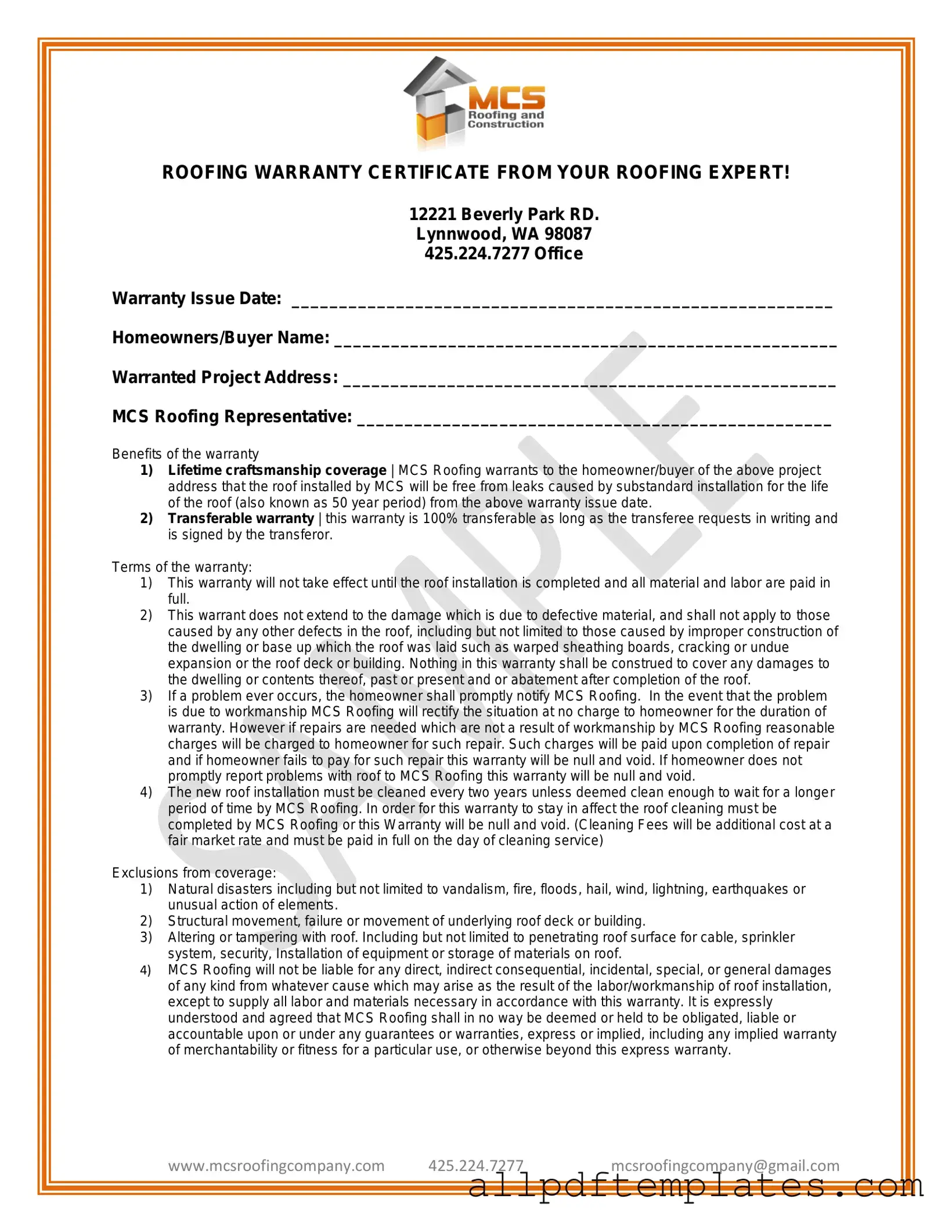 Get Roofing Warranty Certificate Form in PDF
