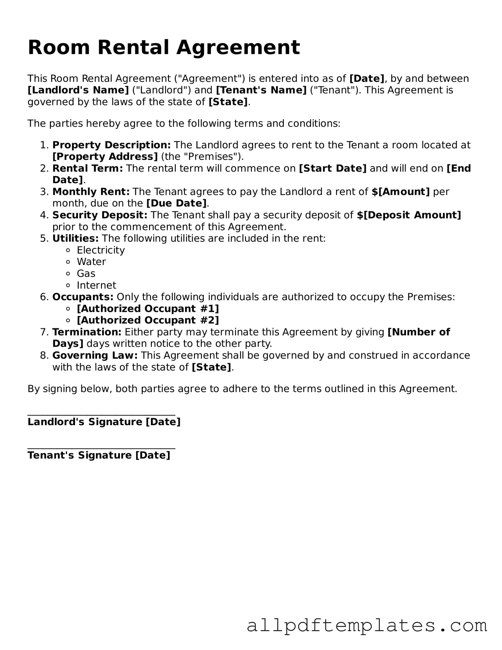 Free Room Rental Agreement Template