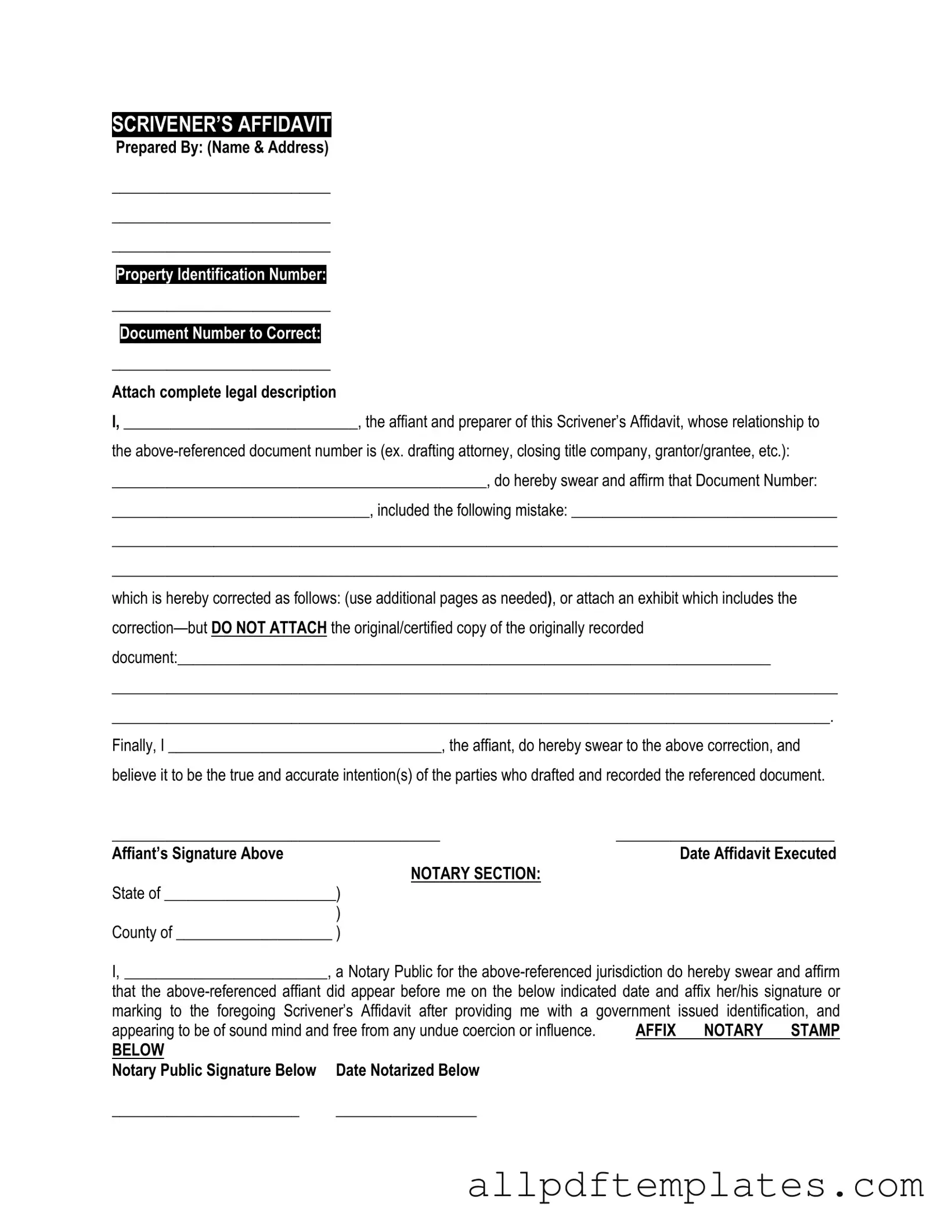 Get Scrivener's Affidavit Form in PDF