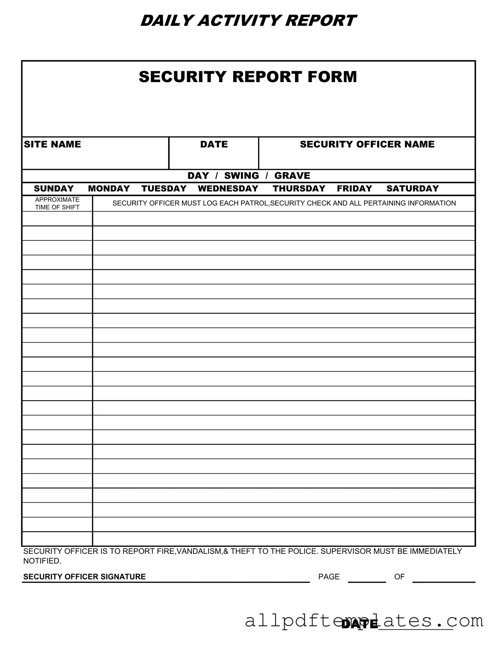 Get Security Guard Daily Report Sample Form in PDF