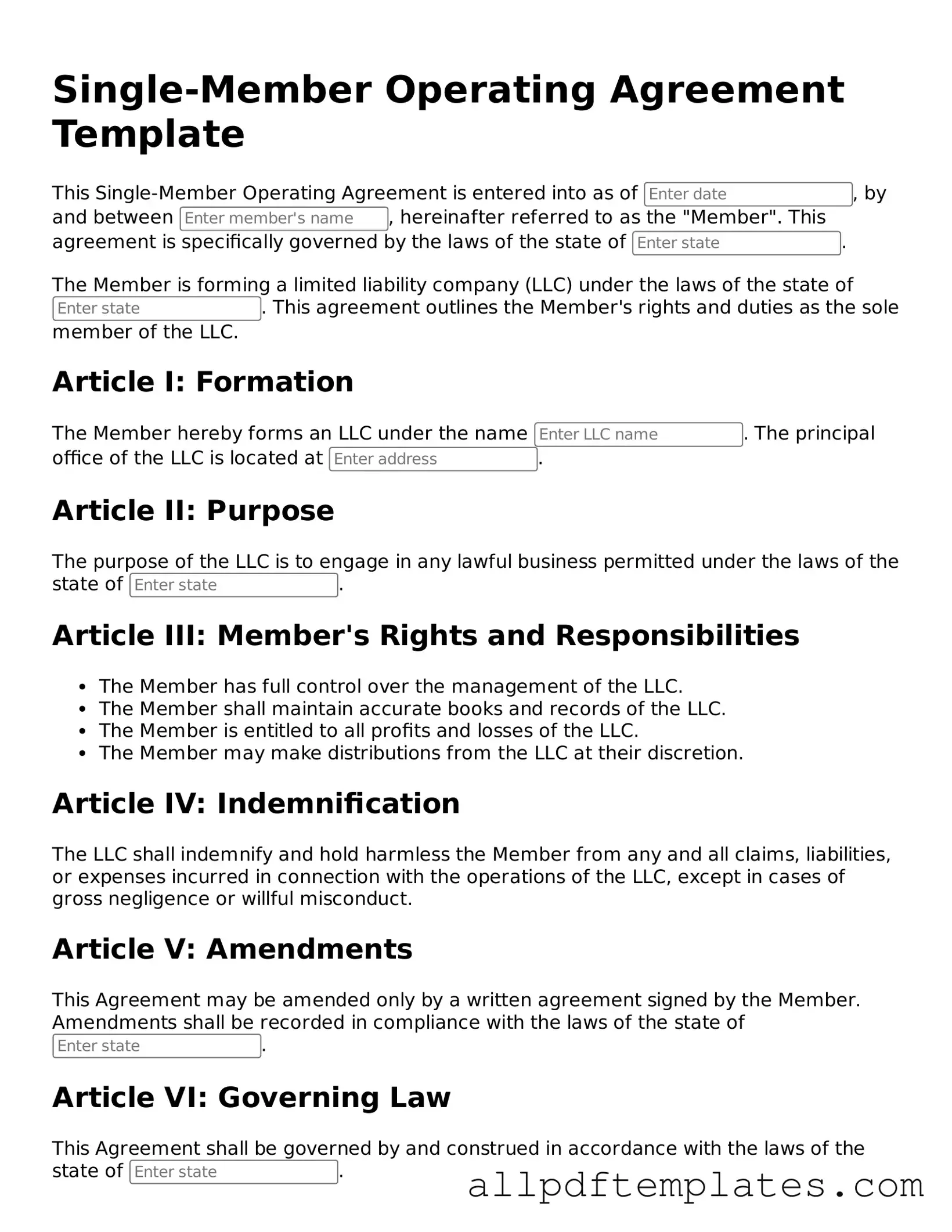 Free Single-Member Operating Agreement Template