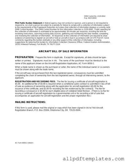Get Aircraft Bill of Sale AC 8050-2 Form in PDF
