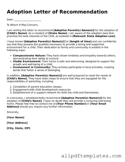 Free Adoption Letter of Recommendation Template