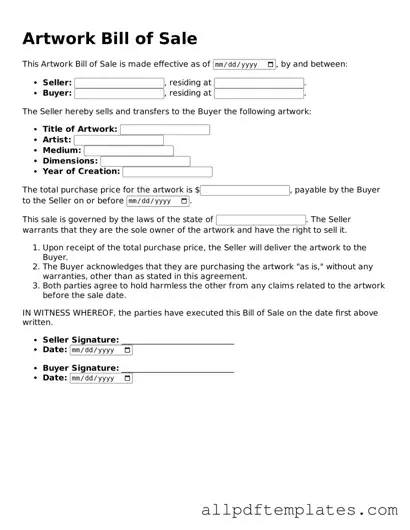 Free Artwork Bill of Sale Template