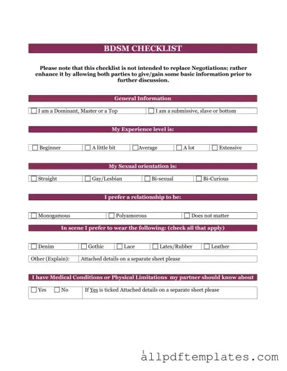 Get Bdsm Checklist Form in PDF