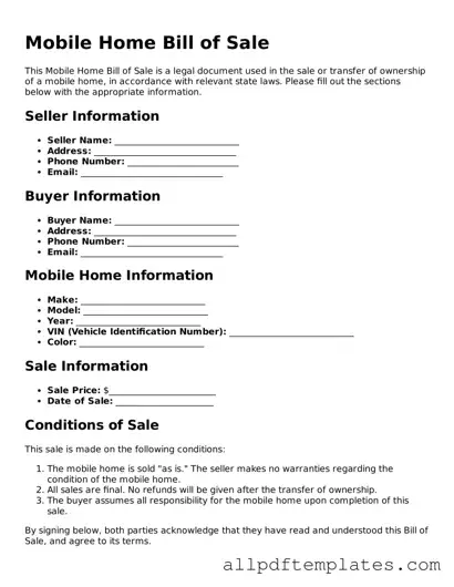 Free Mobile Home Bill of Sale Template