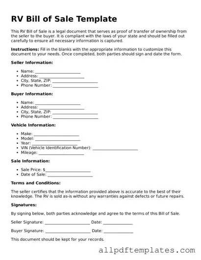 Free RV Bill of Sale Template