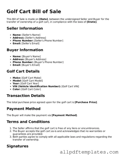 Free Golf Cart Bill of Sale Template