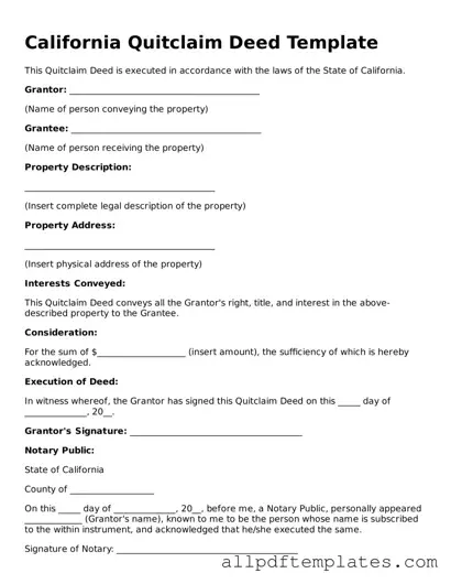 Blank Quitclaim Deed Document for California State