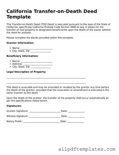 Blank Transfer-on-Death Deed Document for California State