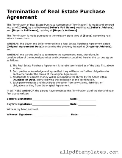 Free Termination of Real Estate Purchase Agreement Template