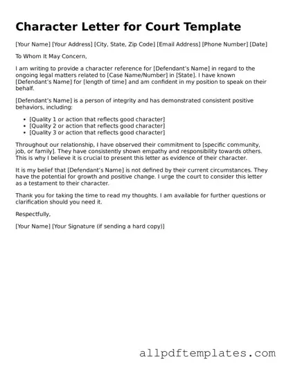 Free Character Letter for Court Template