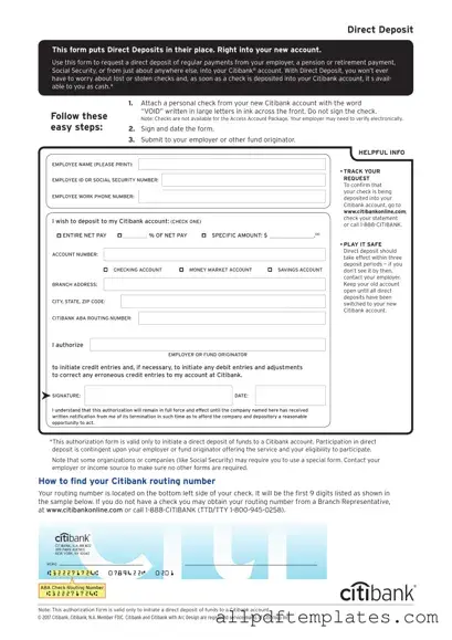 Get Citibank Direct Deposit Form in PDF