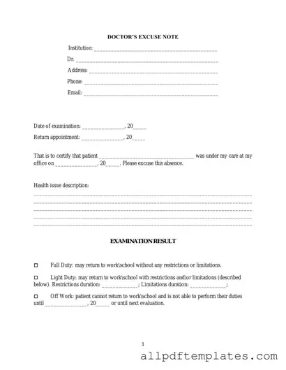 Get Doctors Excuse Note Form in PDF