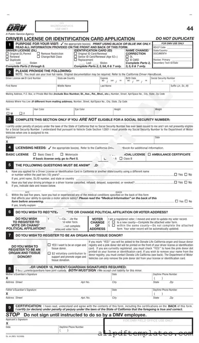 Get Ca Dmv Dl 44 Form in PDF