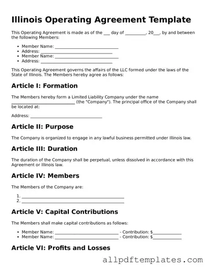Blank Operating Agreement Document for Illinois State