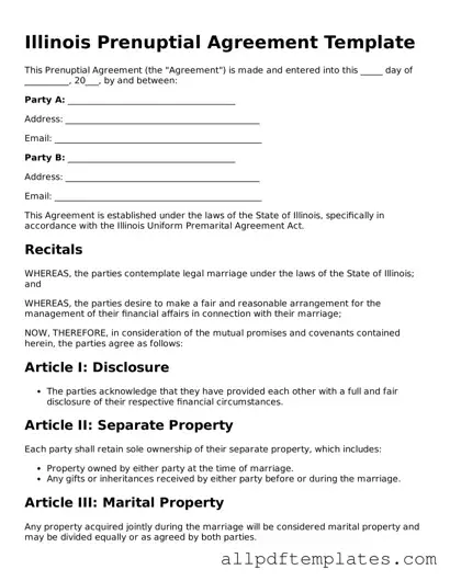 Blank Prenuptial Agreement Document for Illinois State