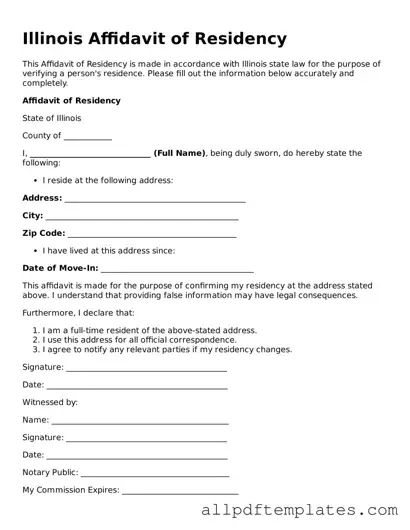 Blank Affidavit of Residency Document for Illinois State