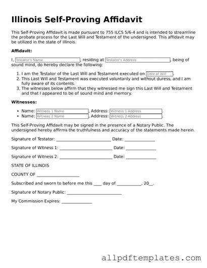 Blank Self-Proving Affidavit Document for Illinois State