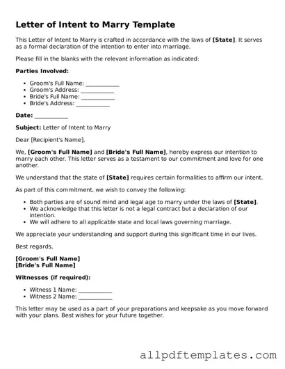 Free Letter of Intent to Marry Template