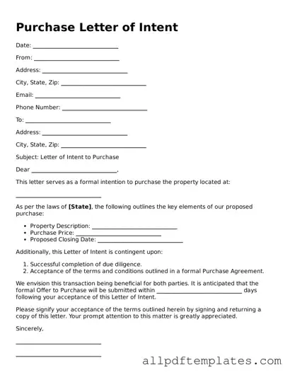 Free Purchase Letter of Intent Template