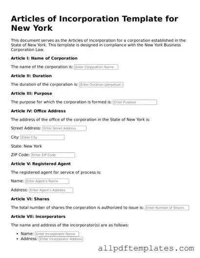 Blank Articles of Incorporation Document for New York State