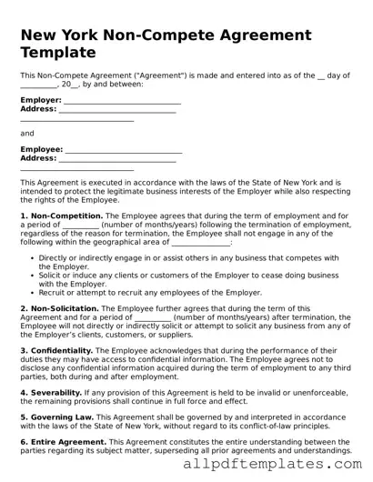 Blank Non-compete Agreement Document for New York State
