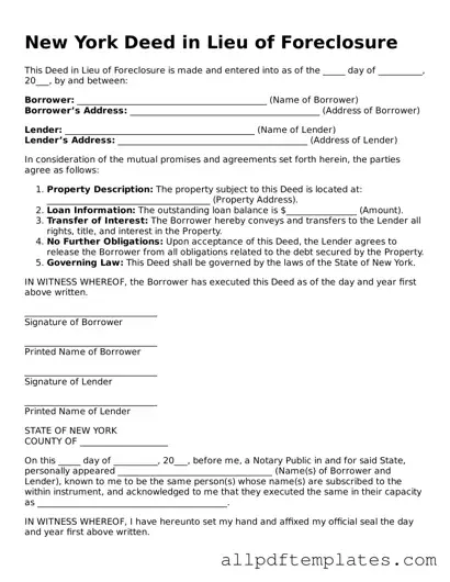 Blank Deed in Lieu of Foreclosure Document for New York State