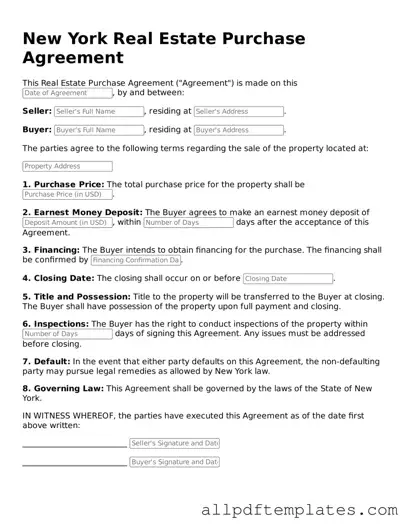 Blank Real Estate Purchase Agreement Document for New York State