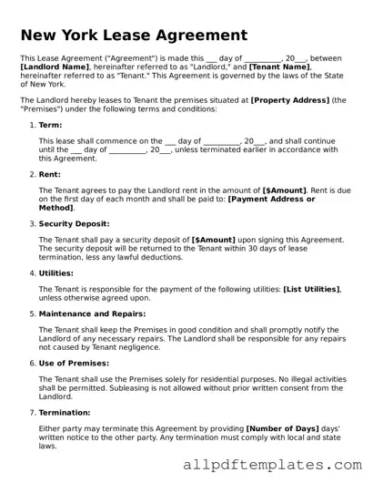 Blank Lease Agreement Document for New York State