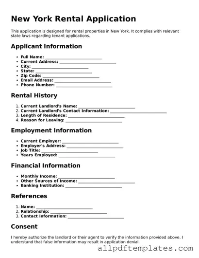 Blank Rental Application Document for New York State