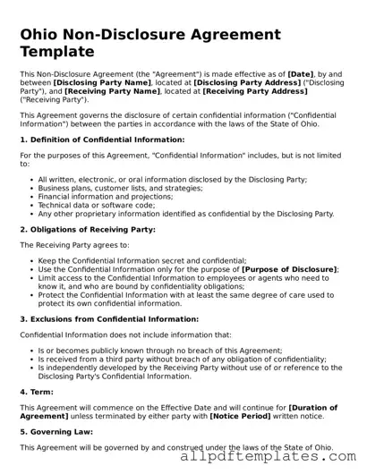 Blank Non-disclosure Agreement Document for Ohio State
