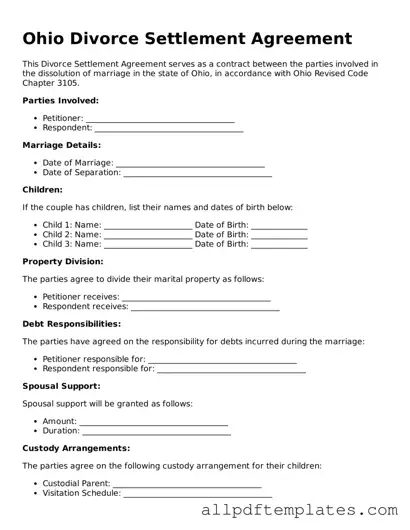 Blank Divorce Settlement Agreement Document for Ohio State