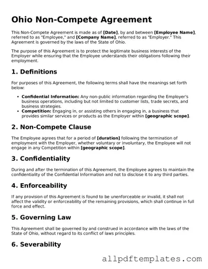 Blank Non-compete Agreement Document for Ohio State