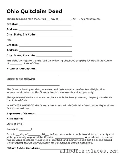 Blank Quitclaim Deed Document for Ohio State