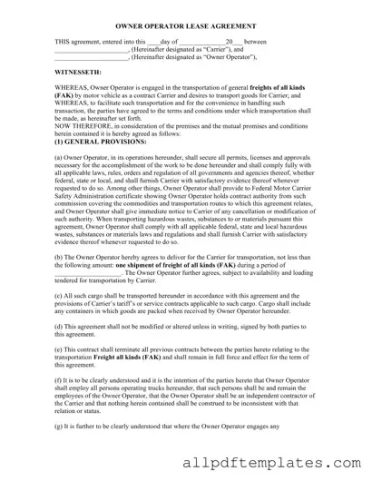 Get Owner Operator Lease Agreement Form in PDF