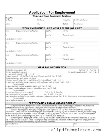Get Spanish Application Employment Form in PDF