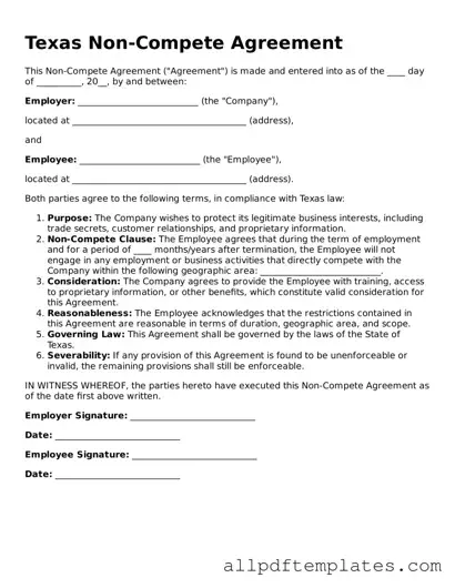 Blank Non-compete Agreement Document for Texas State