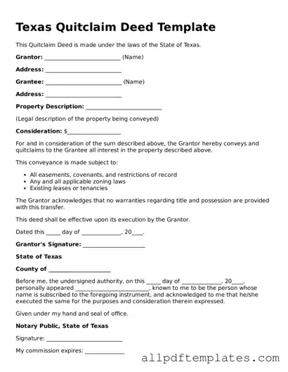 Blank Quitclaim Deed Document for Texas State